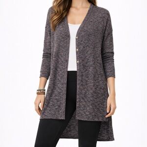 Free People Boho Oversized Knit Open Front Cardigan Sweater Gray Pink XS